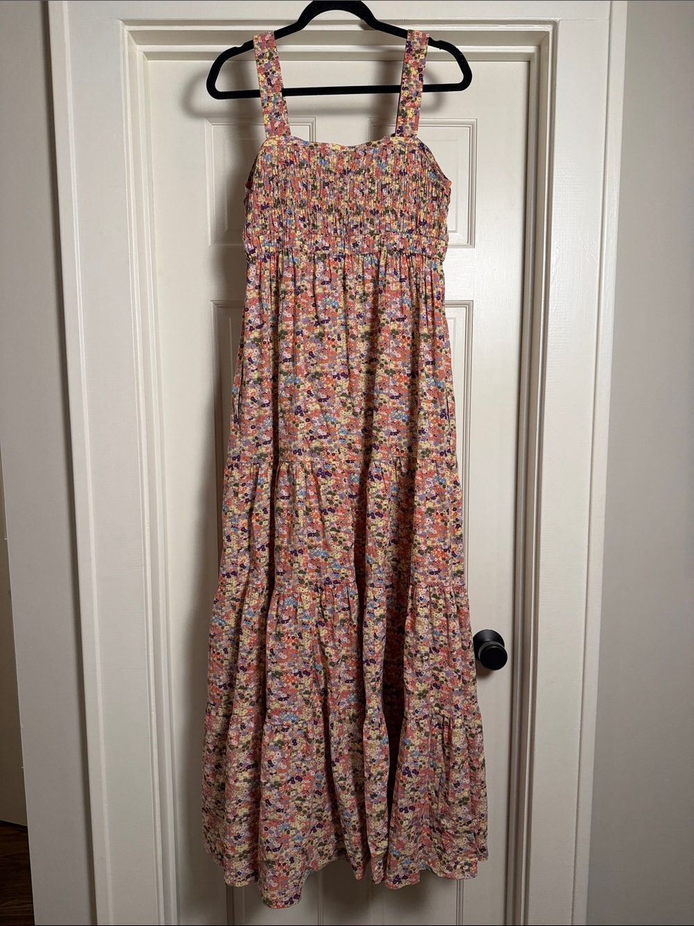 Scotch & Soda Strappy Pink Floral Maxi Dress with Smocked Bodice - Picture 3 of 7